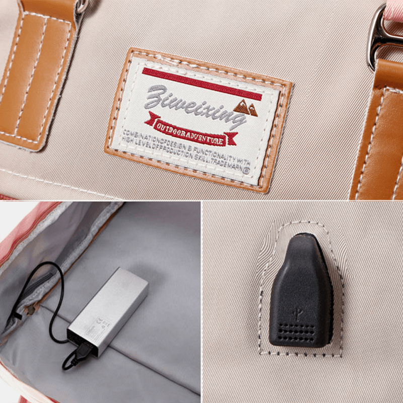Women Nylon USB Charging Multi-Pocket Large Capacity Backpack Casual Simple Waterproof 14 Inch Laptop Bag - MRSLM
