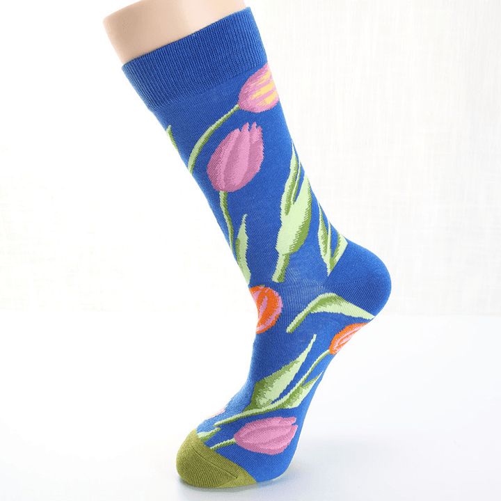 Men Dove Tulips Birds and Flowers Illustration Fashion Socks - MRSLM