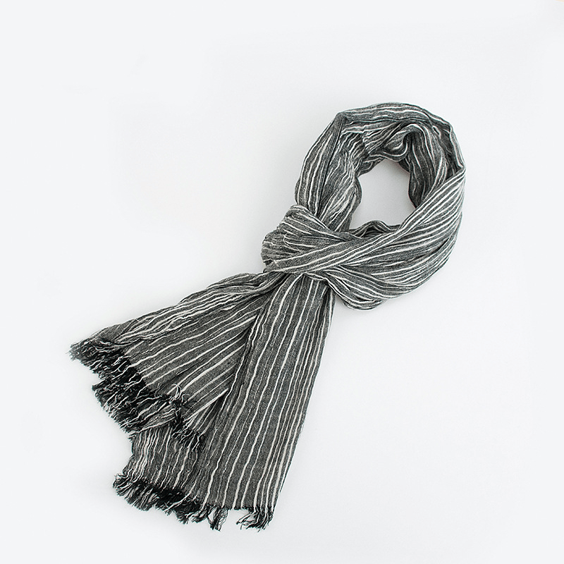 Unisex striped fringed scarf, view 4 - MRSLM