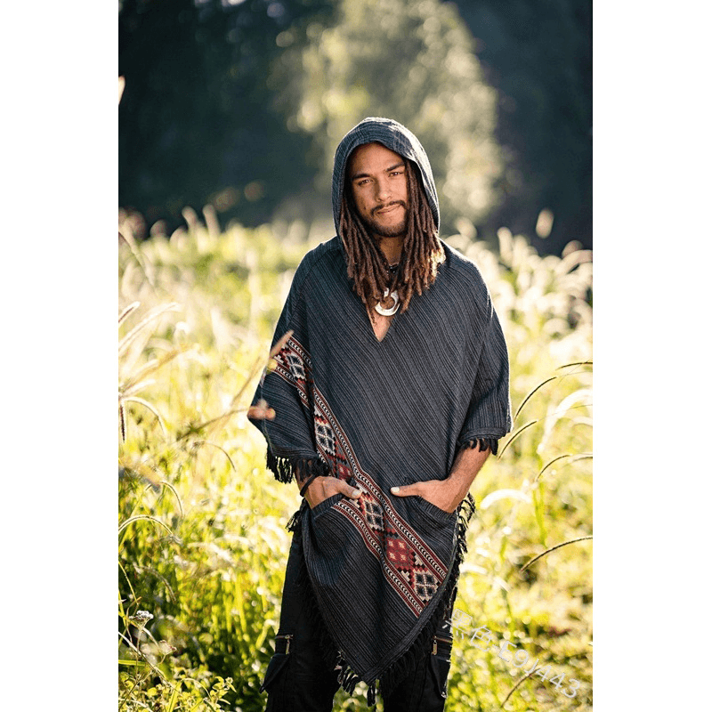 Hooded Cloak Shawl Ethnic Style Hedging Fringed Big Shawl Male - MRSLM