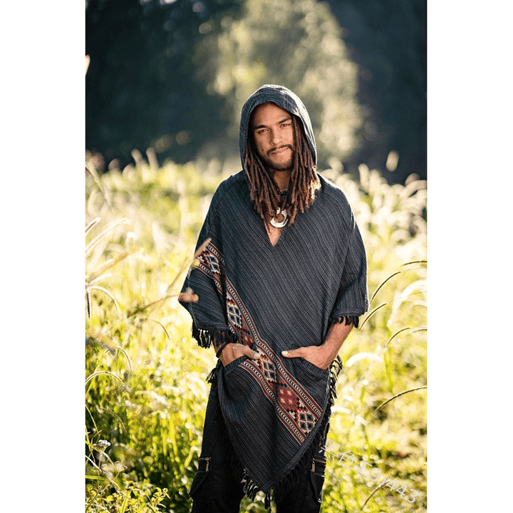 Hooded Cloak Shawl Ethnic Style Hedging Fringed Big Shawl Male - MRSLM