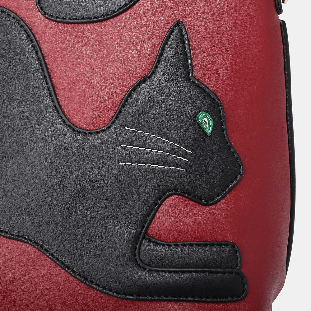 Women Faux Leather Cute Cat Pattern Casual Handbag Crossbody Bag - MRSLM