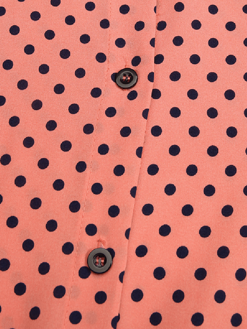 Polka Dot Ruffles Trim Button Long Sleeve Bohemian Shirt Maxi Dress for Women - MRSLM