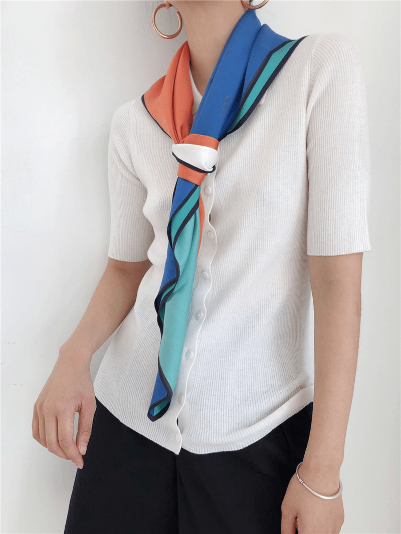geometric print silk scarf, view 3 - MRSLM