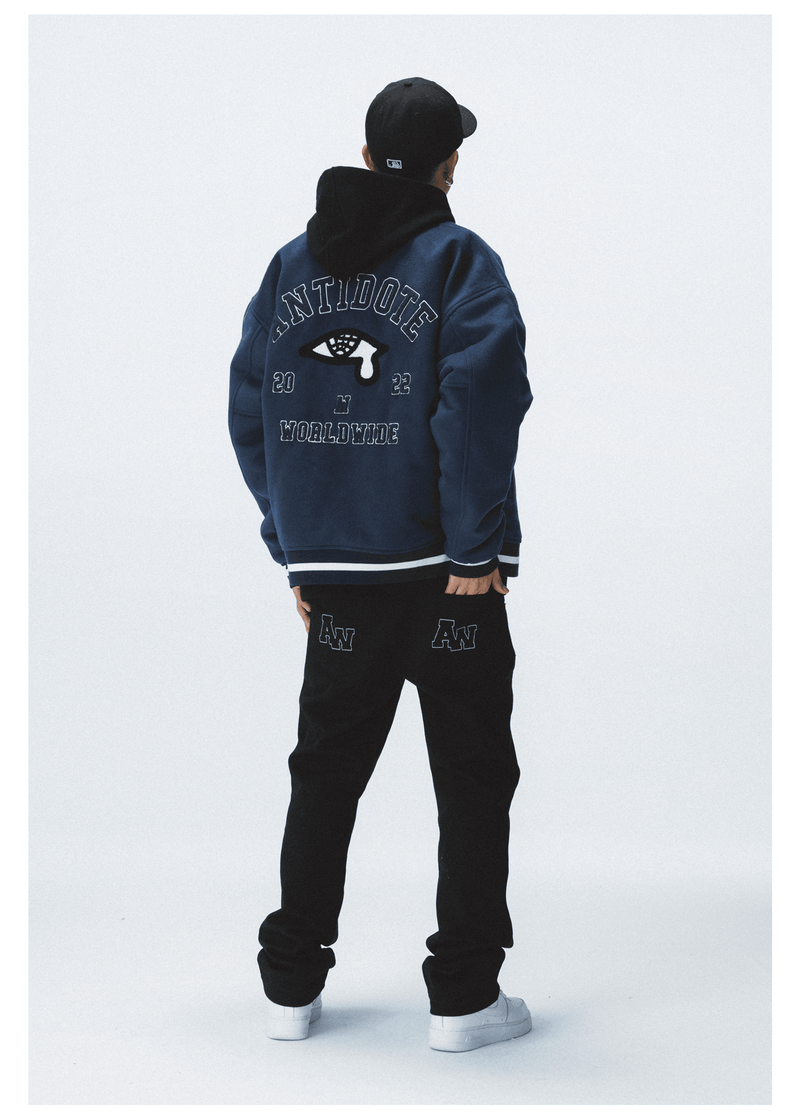 royal blue towel embroidered baseball jacket, view 5 - MRSLM
