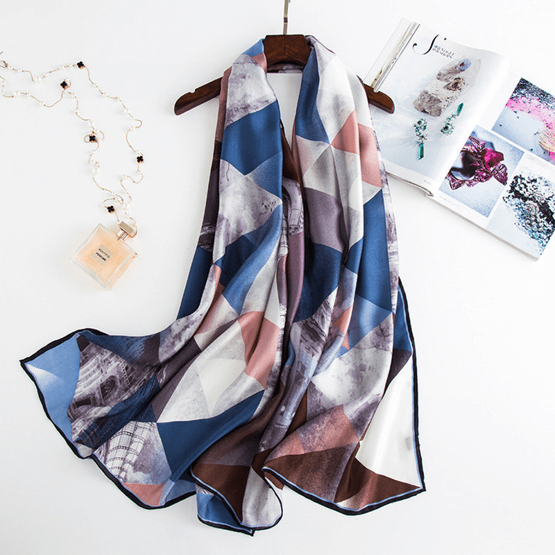 Long geometric print silk scarf, view 2 - MRSLM