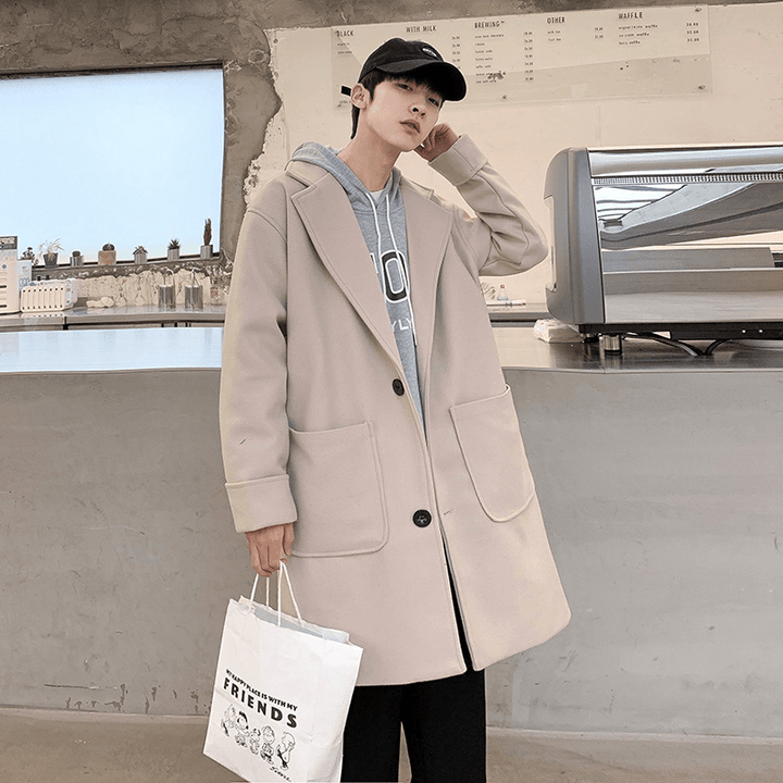 Fashion Men'S Mid-Length Thick Woolen Coat - MRSLM