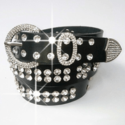 women's cowhide belt with rhinestone buckle, view 2 - MRSLM
