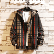 men's slim hooded plaid jacket, view 3 - MRSLM
