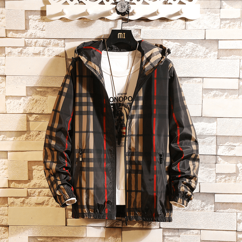 men's slim hooded plaid jacket, view 3 - MRSLM