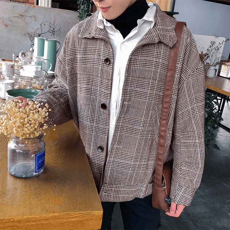loose short plaid coat, view 4 - MRSLM