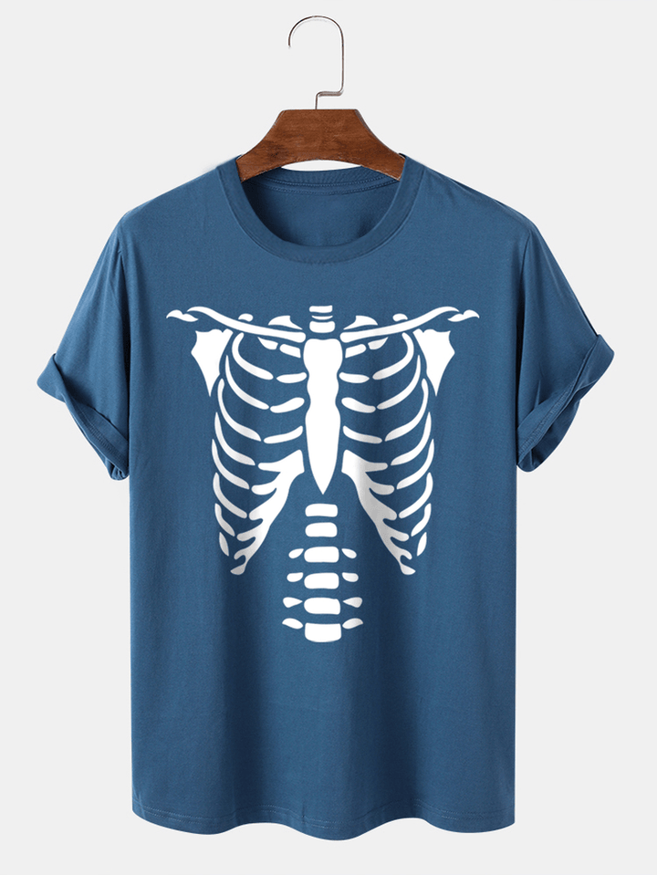 Mens 100% Cotton Halloween Skeleton Bones Printed T-Shirt - MRSLM
