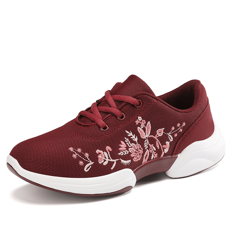 Women Casual Embroidery Flowers Knitted Lightweight Breathable Sneakers - MRSLM