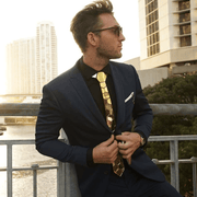 gold geometric plaid tie, view 3 - MRSLM