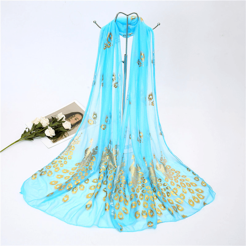 women's peacock print scarf shawl, view 10 - MRSLM