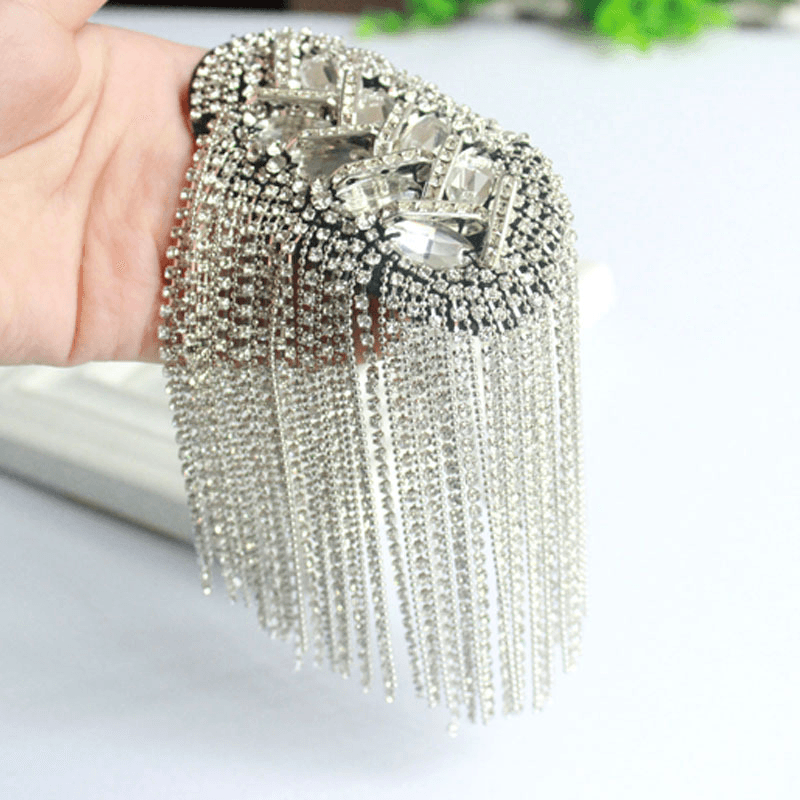 silver fringed metal epaulette shoulder brooch, view 3 - MRSLM