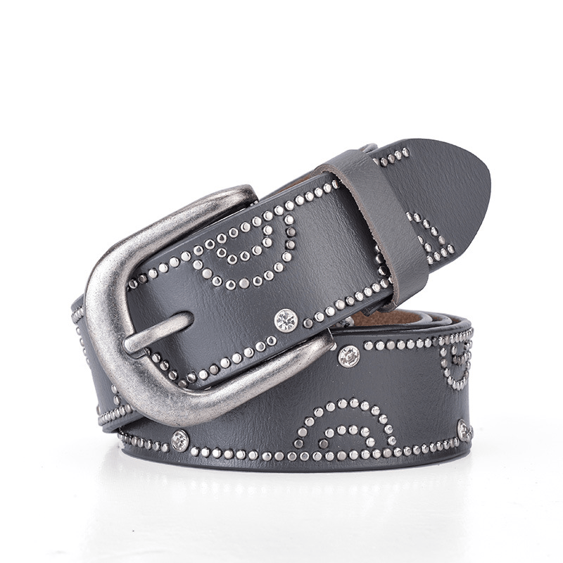 Women's cowhide leather rhinestone belt, view 10 - MRSLM