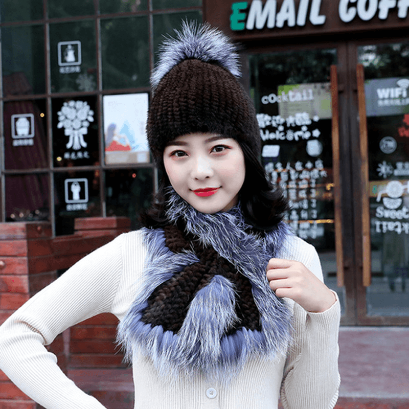 women's fur hat and scarf set, view 2 - MRSLM
