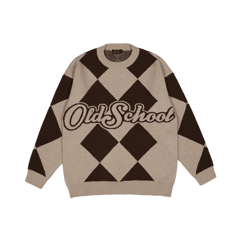 men's diamond jacquard round neck sweater, view 2 - MRSLM