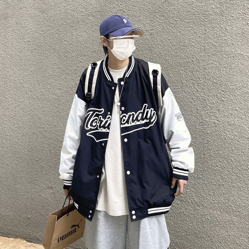 Spring Men's Baseball Collar Jacket Korean Style Loose Letters Embroidery