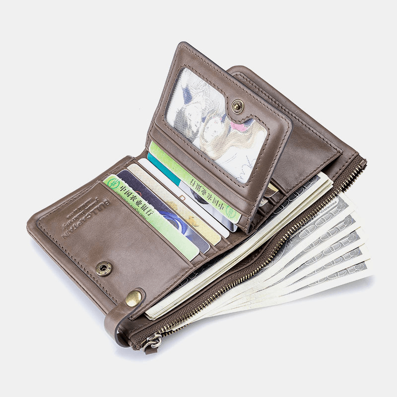 Bullcaptain Genuine Leather Multi-Card Holder Zipper Wallet Coin Bag for Men - MRSLM