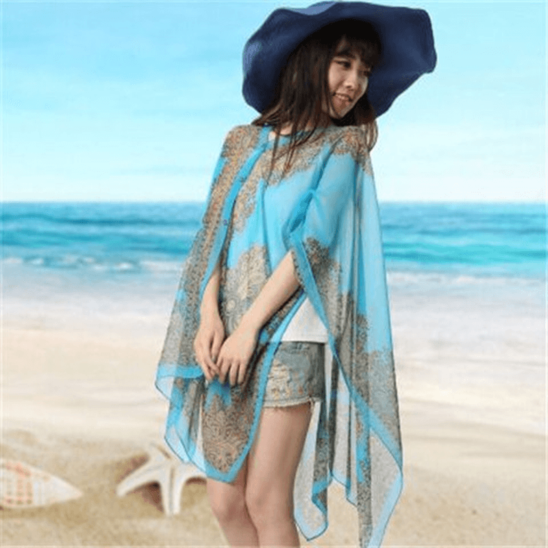 women's printed chiffon shawl, view 11 - MRSLM