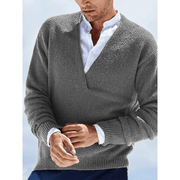 Solid Color Long-Sleeved V-Neck Knitted Men'S Sweater - MRSLM