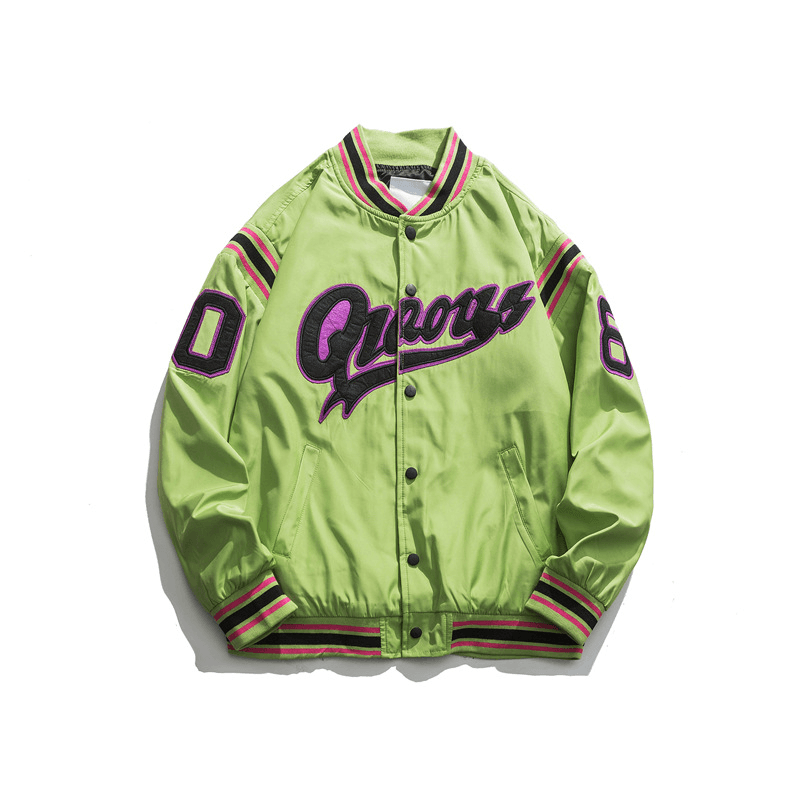 retro color block baseball jacket, view 2 - MRSLM