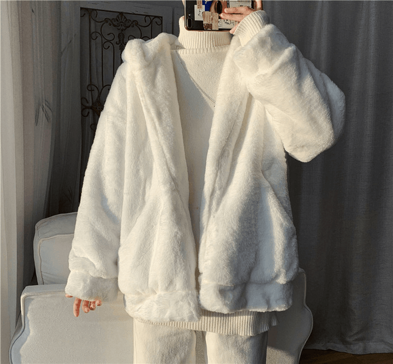 Plain white plus-velvet coat, view 7 - MRSLM