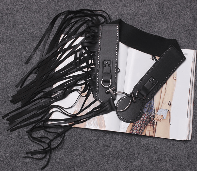 Wide black tassel fringe belt, view 5 - MRSLM
