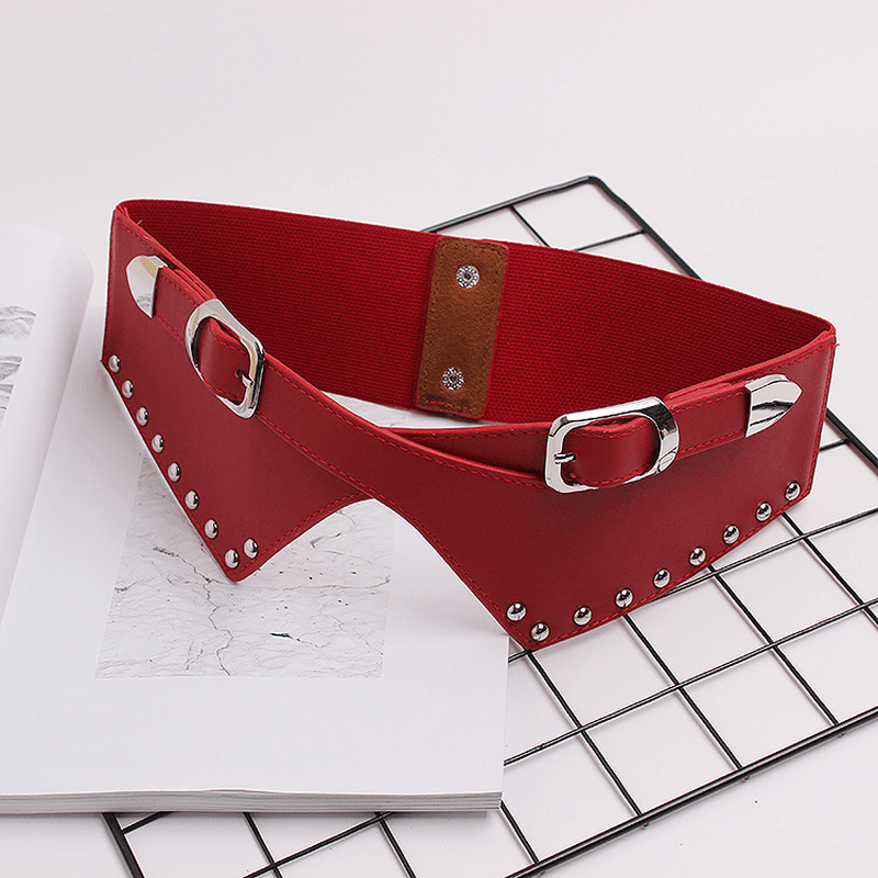 Women's wide elastic PU waist belt, view 6 - MRSLM