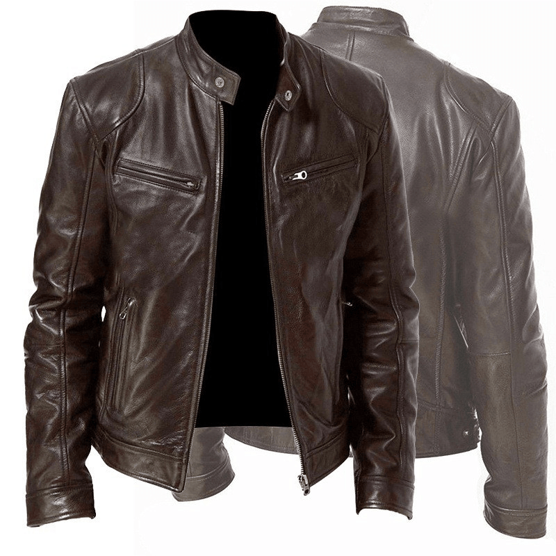 Men's zip PU leather jacket, view 3 - MRSLM