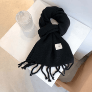 solid color tassel knitted scarf, view 9 - MRSLM