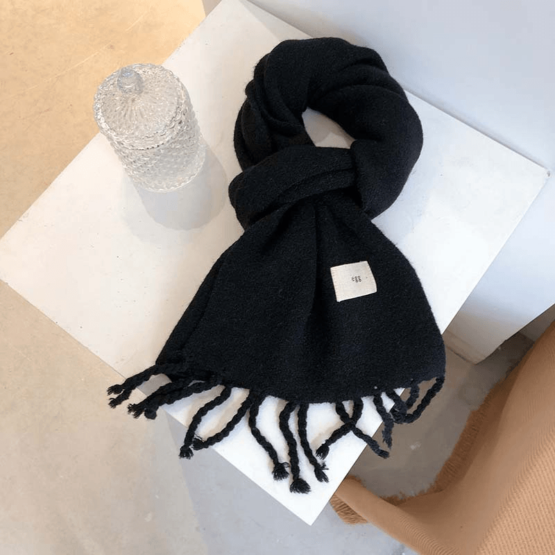 solid color tassel knitted scarf, view 9 - MRSLM
