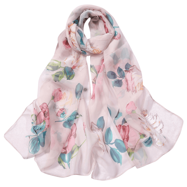 Women'S Rose Pattern Sunscreen Silk Scarf - MRSLM