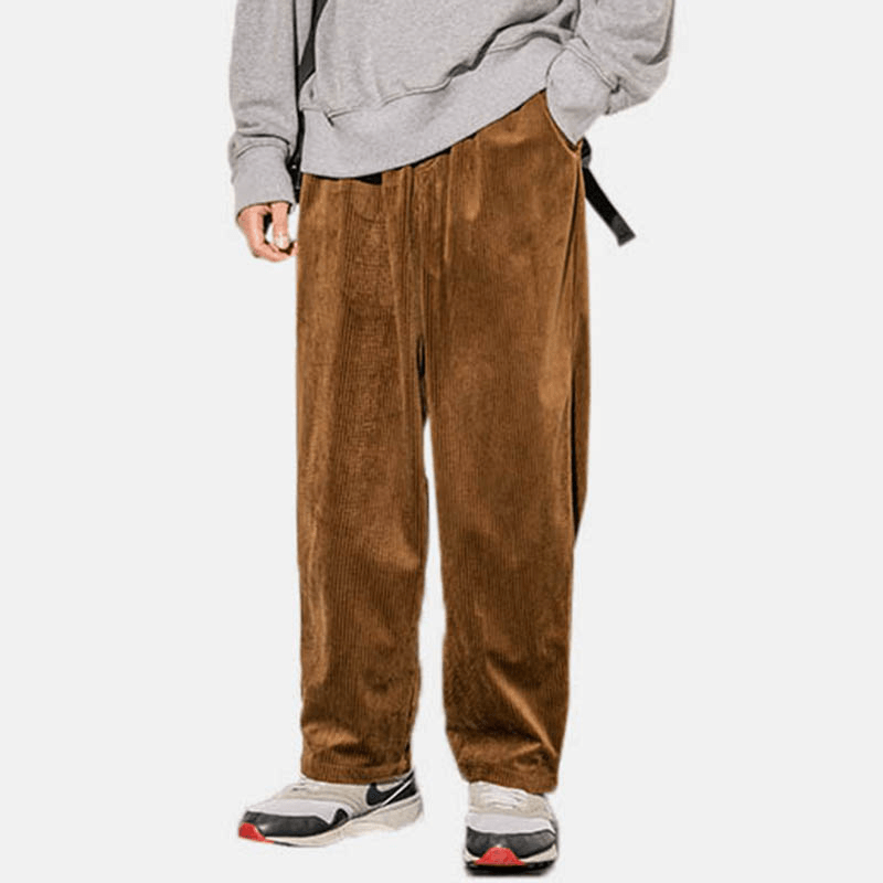 Mens Fashion Corduroy Solid Color Insert Pocket Pants - MRSLM