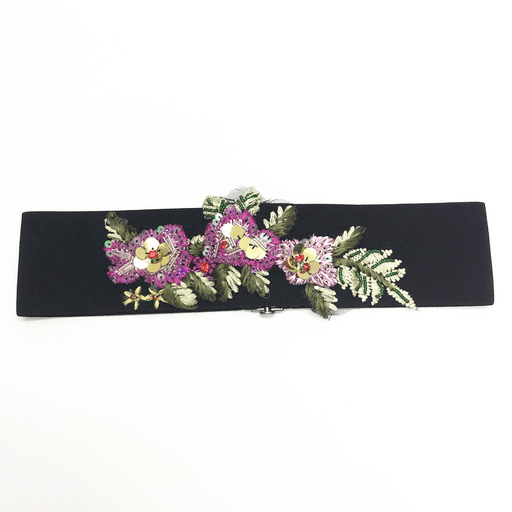 embroidered women's waist belt with flower buckle, view 3 - MRSLM