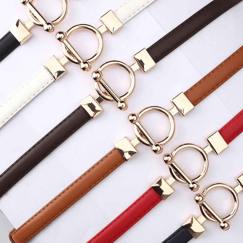 women's slim PU belt with round buckle, view 4 - MRSLM