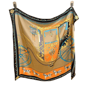 classic orange print large square silk scarf, view 4 - MRSLM