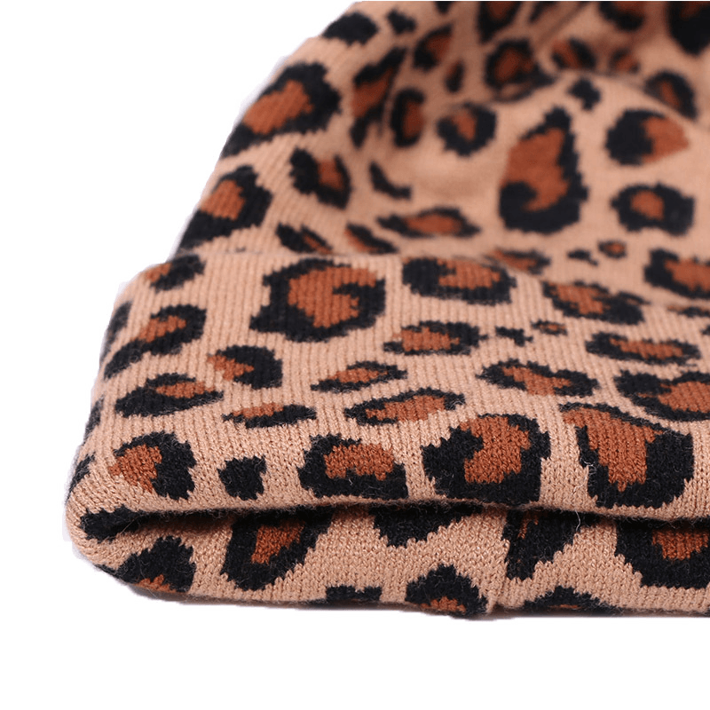 women's leopard knitted wool hat and scarf set, view 3 - MRSLM