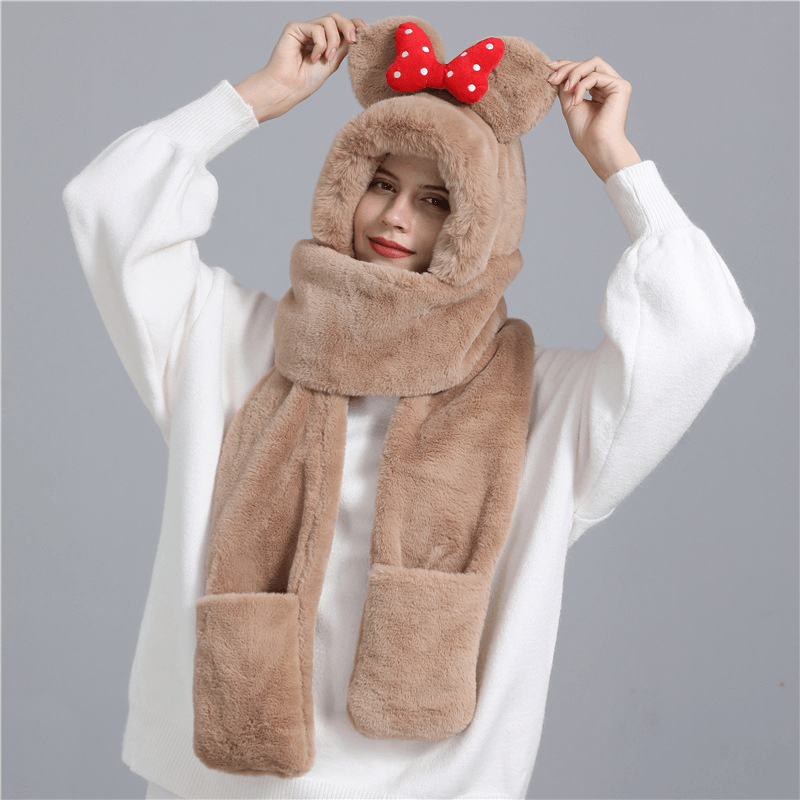 plush scarf hat gloves set, view 4 - MRSLM
