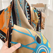 classic orange print large square silk scarf, view 3 - MRSLM