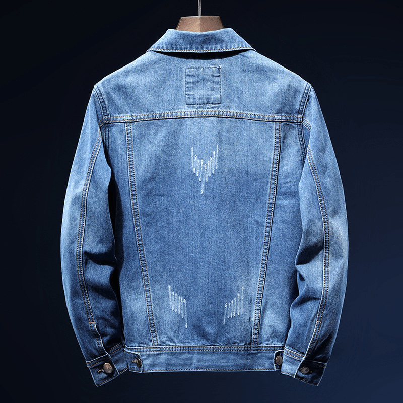 casual denim jacket with lapel collar, view 3 - MRSLM