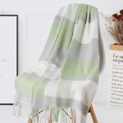 women's plaid wool tassel scarf, view 19 - MRSLM