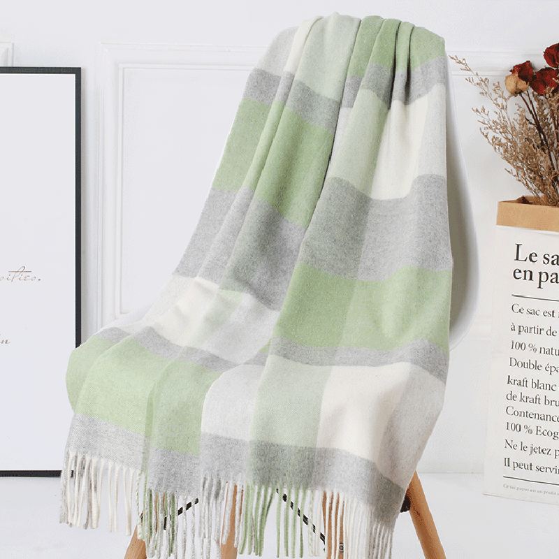women's plaid wool tassel scarf, view 19 - MRSLM