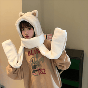 cat ears plush hat earmuff and glove set, view 8 - MRSLM
