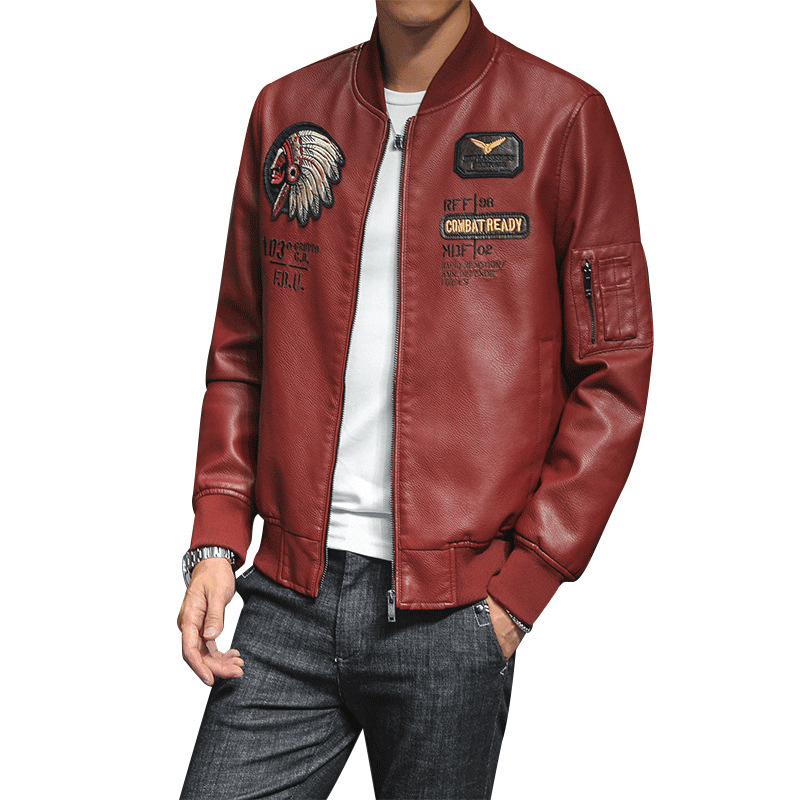 Men's PU leather embroidered jacket - MRSLM