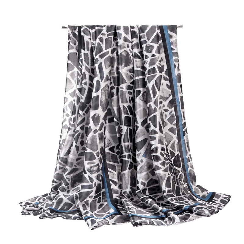 thin silk geometric print scarf shawl, view 5 - MRSLM