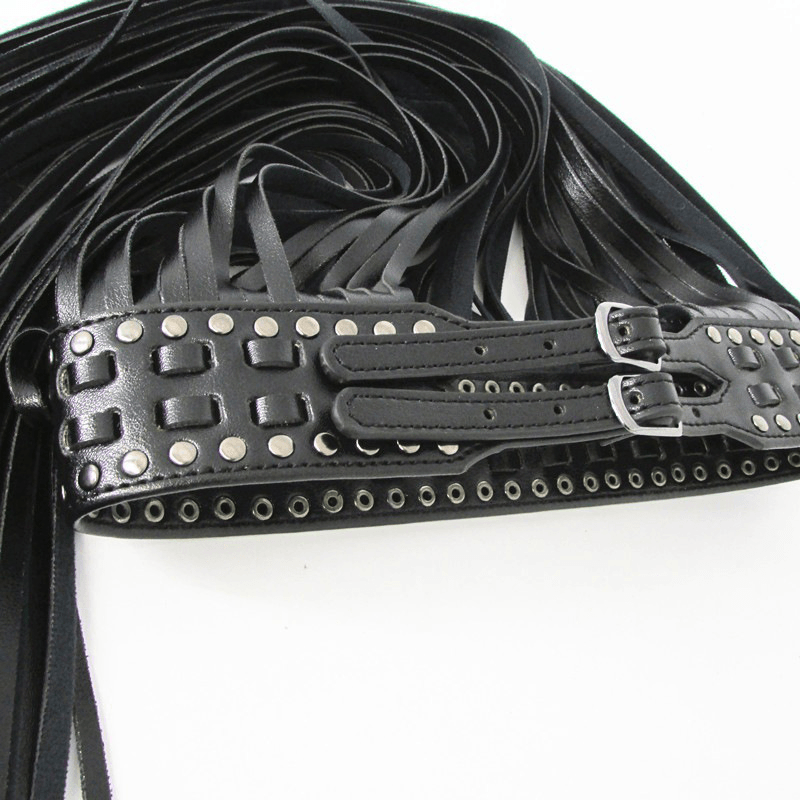 Black long fringe pin buckle belt, view 4 - MRSLM