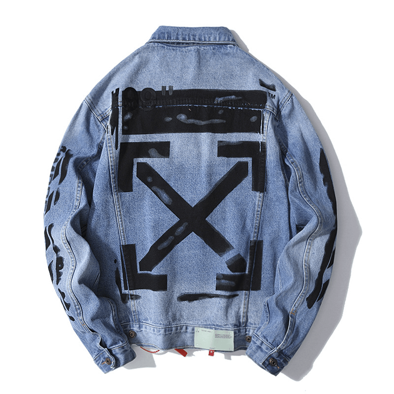 men's casual graffiti denim jacket, view 3 - MRSLM